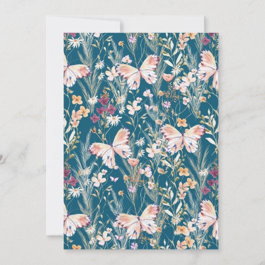 ブルーエレガントボホワイルドフラワーズブライダルシャワー 招待状 (裏面)