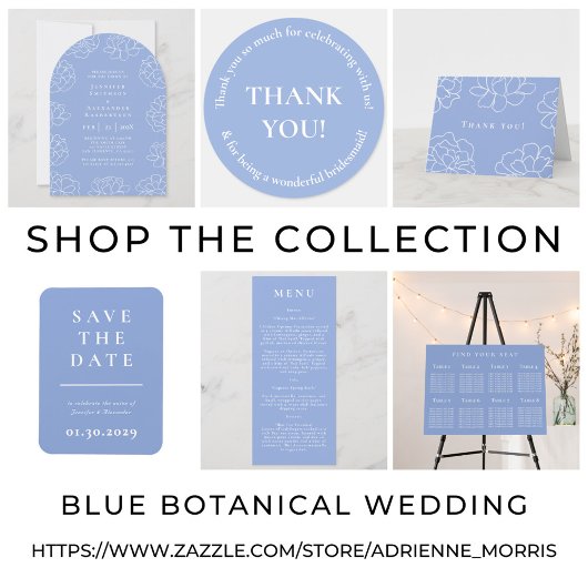ブルーエレガントボミニマルタニカル結婚式招待状 招待状