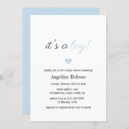 ブルーエレガントボーイベビーシャワー 招待状
