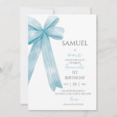 ブルーエレガントボーミニマルファースト誕生日ボーイ 招待状 (正面)