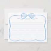 ブルーエレガントボー淡い色のブライダルシャワーレシピカード 招待状 (裏面)