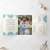 ブルーエレガントマンダラ伝統的インディアン結婚ズ 三つ折り招待状 (内部)