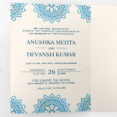 ブルーエレガントマンダラ伝統的インディアン結婚ズ 三つ折り招待状 (内部最初)