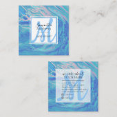 ブルーエレガントマーブルアガテモノグラム美容師 スクエア名刺 (正面/裏面)