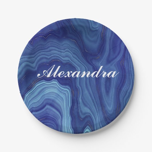 ブルーエレガントマーブルアゲートパーティー紙プレート ペーパープレート (正面)