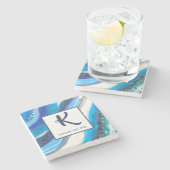 ブルーエレガントマーブルジオードゲート抽象芸術ファミリー ストーンコースター (横)