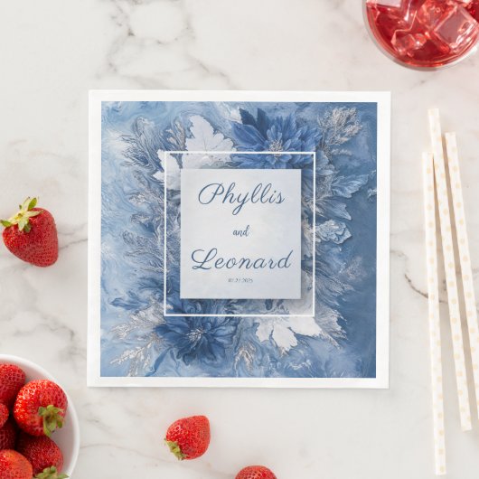 ブルーエレガントマーブルフローラ結婚ズナプキン (インサイチュ)