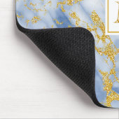 ブルーエレガントマーブルモノグラムフェイク金ゴールドグリッター マウスパッド (コーナー)