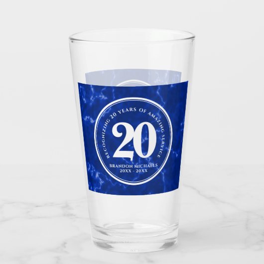 ブルーエレガントマーブル20年勤続記念日 タンブラーグラス (裏面)