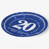 ブルーエレガントマーブル20年勤続記念日 ペーパープレート (アングル)