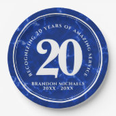 ブルーエレガントマーブル20年勤続記念日 ペーパープレート (正面)