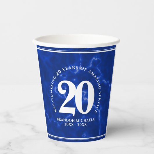 ブルーエレガントマーブル20年勤続記念日 紙コップ (正面)