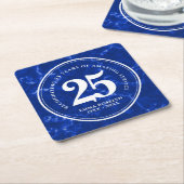 ブルーエレガントマーブル25年勤続記念日 スクエアペーパーコースター (アングル)