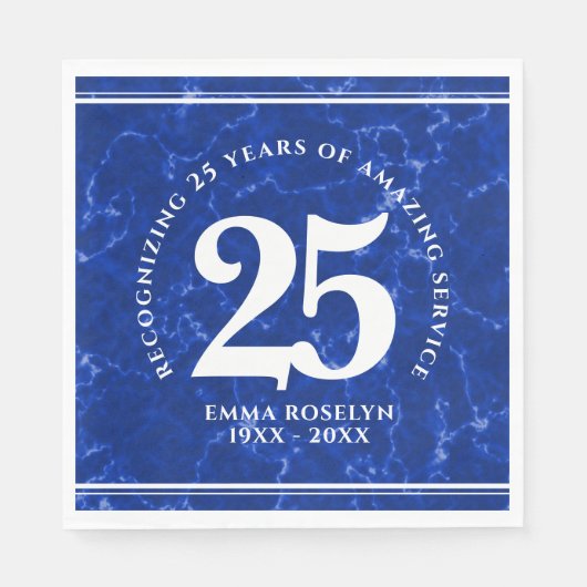ブルーエレガントマーブル25年勤続記念日 スタンダードランチョンナプキン (正面)