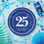 ブルーエレガントマーブル25年勤続記念日 ペーパープレート (パーティー)