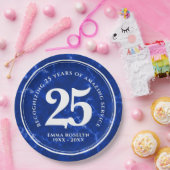 ブルーエレガントマーブル25年勤続記念日 ペーパープレート (パーティー)