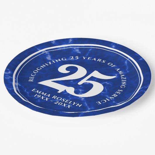 ブルーエレガントマーブル25年勤続記念日 ペーパープレート (アングル)