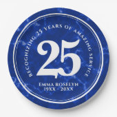 ブルーエレガントマーブル25年勤続記念日 ペーパープレート (正面)