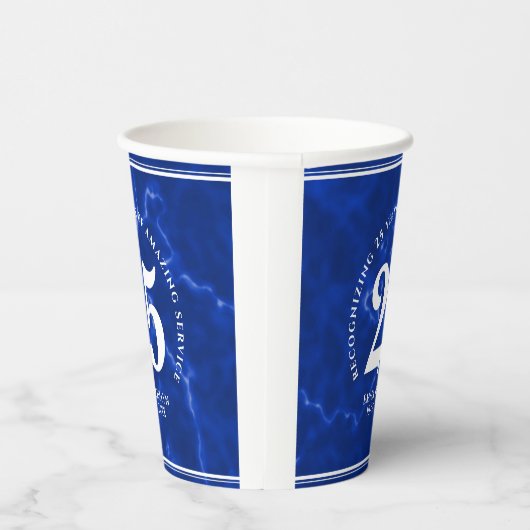 ブルーエレガントマーブル25年勤続記念日 紙コップ (右)