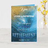 ブルーエレガントマーブル&金ゴールドグリッターハッピーリタイア カード (黄色い花)