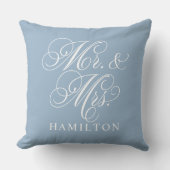 ブルーエレガントミスター・アンド・ミセス・スクリプト・モノグラカスタムム クッション (正面)