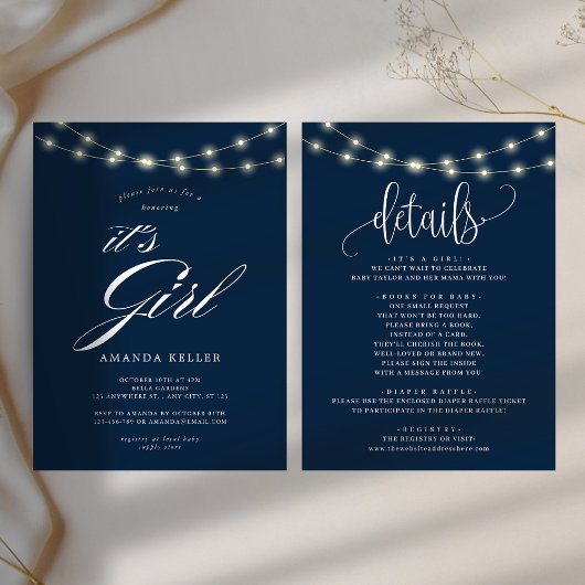 ブルーエレガントミニマリストそれが女の子ベビーシャワー 招待状