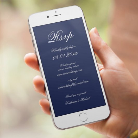 ブルーエレガントミニマルデジタルウェディングRSVP 招待状