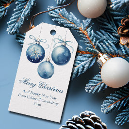 ブルーエレガントメリークリスマスオーナメント会社 ギフトタグ
