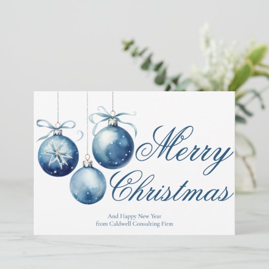 ブルーエレガントメリークリスマスオーナメント会社 シーズンカード (スタンド正面)
