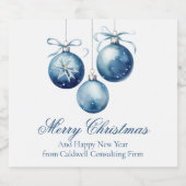 ブルーエレガントメリークリスマスオーナメント会社 スパークリングワインラベル (シングルラベル)