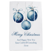 ブルーエレガントメリークリスマスオーナメント会社 ミディアムペーパーバッグ (正面)