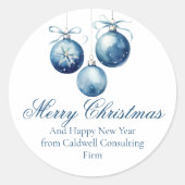 ブルーエレガントメリークリスマスオーナメント会社 ラウンドシール (正面)