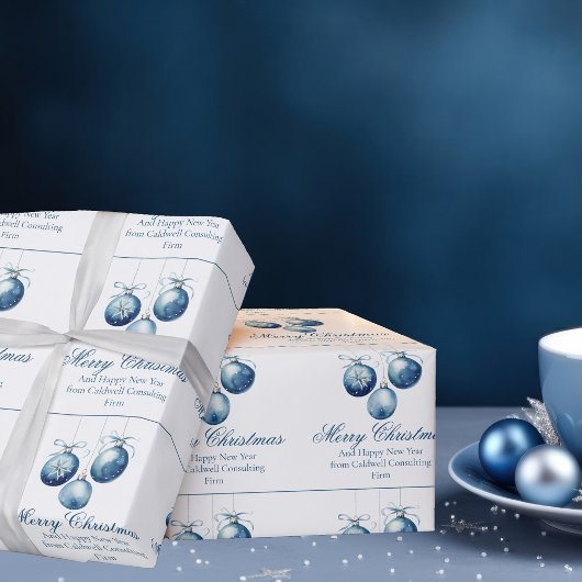 ブルーエレガントメリークリスマスオーナメント会社 ラッピングペーパー