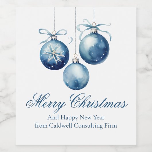 ブルーエレガントメリークリスマスオーナメント会社 ワインラベル (シングルラベル)