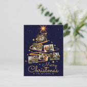 ブルーエレガントメリークリスマスツリー7家族の写真 シーズンカード (スタンド正面)