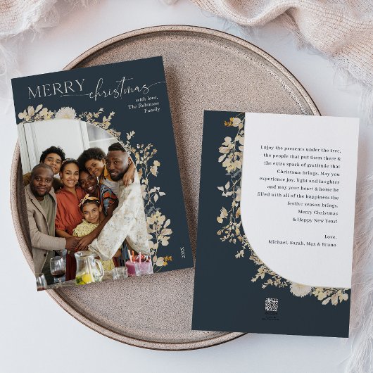 ブルーエレガントメリークリスマス1フォトアーチ シーズンカード