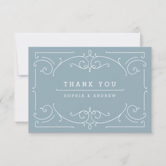 ブルーエレガントモダンクラシックヴィンテージ感謝してい結婚式 サンキューカード (正面)