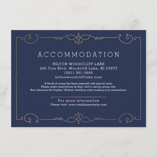 ブルーエレガントモダン結婚クラシック宿泊施設 エンクロージャーカード (正面)