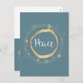 ブルーエレガントモダン金ゴールドスター平和 シーズンポストカード (正面/裏面)