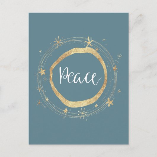 ブルーエレガントモダン金ゴールドスター平和 シーズンポストカード (正面)