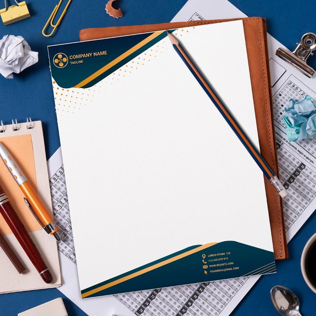 ブルーエレガントモダン&ゴールデンテンプレートレターヘッド レターヘッド (クリエイターアップロード済み)