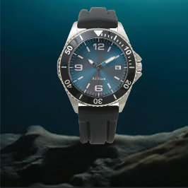 ブルーエレガントモノグラムのブラシ仕上げメタリック時計 腕時計