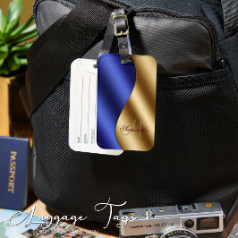 ブルーエレガントモノグラムの金ゴールドメタリック ラゲッジタグ