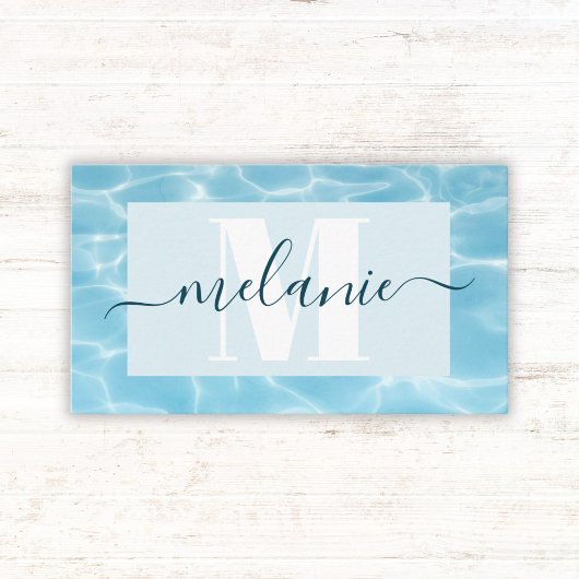 ブルーエレガントモノグラムスイミング先生コーチ 名刺