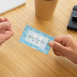 ブルーエレガントモノグラムスイミング先生 名刺