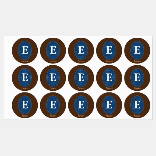 ブルーエレガントモノグラムパーソナライズされたスクエアステッカー ラベル (シート)