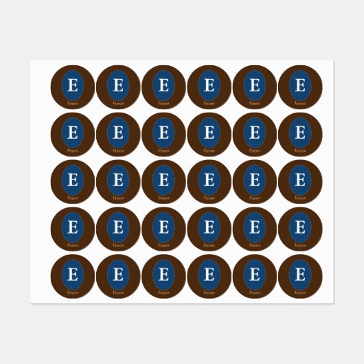 ブルーエレガントモノグラムパーソナライズされたスクエアステッカー ラベル (シート)