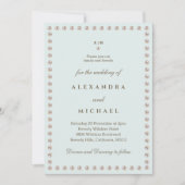 ブルーエレガントモノグラムパール結婚ズ 招待状 (正面)