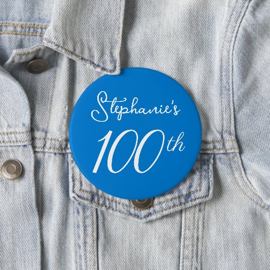 ブルーエレガントモノグラム100th誕生日パーティー 缶バッジ (インサイチュ)