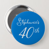 ブルーエレガントモノグラム40歳の誕生日パーティー 缶バッジ (正面&裏面)